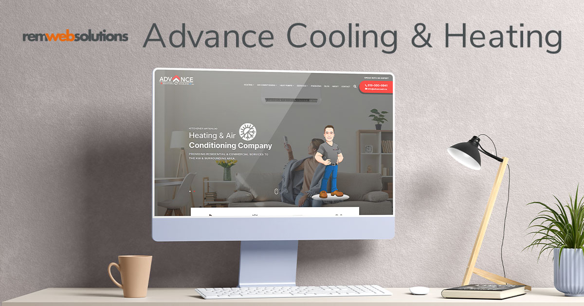 Advance Cooling & Heating website on a computer monitor